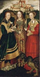 Das Werk von Lucas Cranach d.Ä.: Der rechte Flügel des Katharinenaltars in den Staatliche Kunstsammlungen Dresden, zeigt die drei Heiligen Barbara, Ursula und Margaretha.